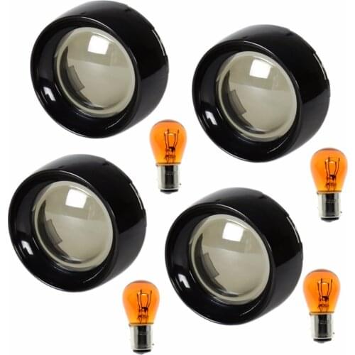 4X Gloss Black Aluminum Trim Ring Visor&Smoked Turn Signal Lens&Light Bulbs For Harley 2000-2017 Dyna Sportster 883
