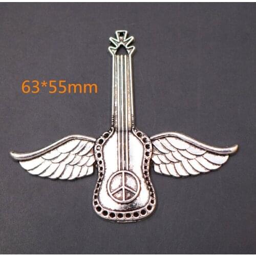 Creative Double-winged Guitar Charm Fashion Necklace DIY Metal Jewelry Pendant For Music Lovers' Handicrafts Findings 4pcs