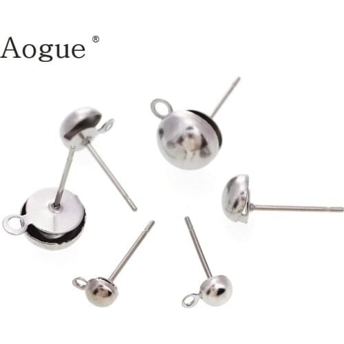 20pcs/lot Surgical Stainless Steel 4 6mm Round Ball Earrings Stud Post with Loop Fit Women DIY Earring Jewelry Making Craft