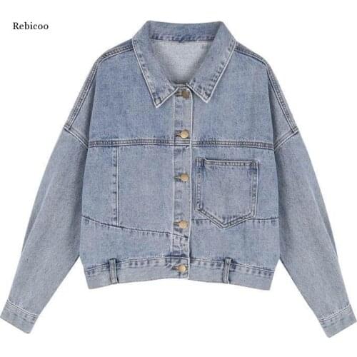 Spring Autumn Loose Jeans Coat Female Single Breasted Casual Vintage Denim Jacket Women Bomber Streetwear Jackets