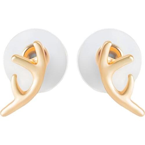 Little Golden Silver Plated Antler Women Metallic Stud Earrings