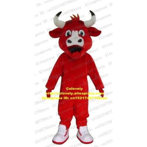 Smart Red Buffalo Bovini Bison Wild Ox Bos Gaurus Bull Ox Cattle Calf Mascot Costume With White Sharp Horns No.4477 Free Sh