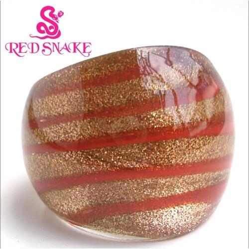 RED SNAKE Fashion Ring Pure Handmade golden sand bottom with red lines design Murano Glass Rings
