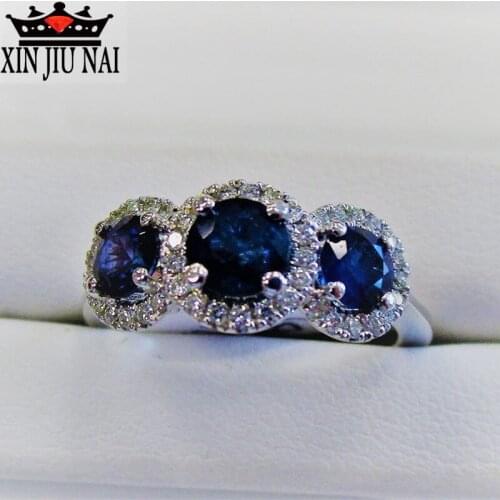 Europe and America Sapphire Fashion Female Model Ring Round High Quality Zircon CZ Charming Jewelry Personalized Exquisite Gift