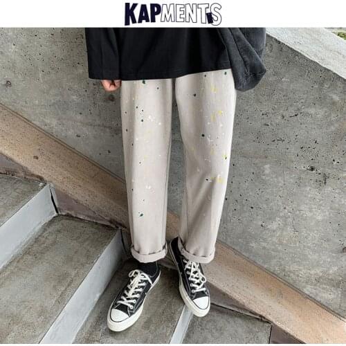 KAPMENTS Vintage Men Ink Jet Baggy Jeans 2020 Mens Streetwear Harajuku High Waist Straight Denim Pants Male Korean Jeans Pants
