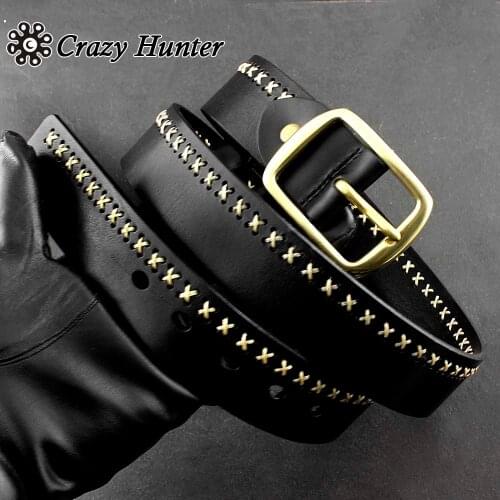 Men Biker Motorcycle Casual Braided WEAVE Black Cowhide LEATHER Belt