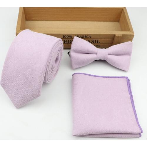 Mens Soft Microsuede Tie Bowtie Pocket Square Set Solid Color Narrow 7cm Width Necktie Butterfly Handkerchief 3 pcs Lots