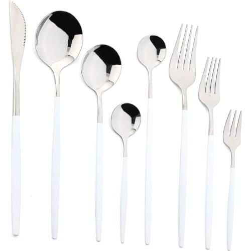 JANKNG White Cutlery Set Stainless Steel Dinnerware Set Knife Fork Spoon Cutlery Set Kitchen Tableware Silverware Utensils Set