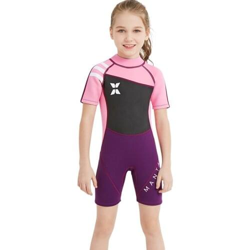 Girls Shorty Wetsuit Toddler Children Kids Wetsuits Premium Neoprene 2.5mm Warmer Swim Suit Back Zipper 3-10Y Swimsuit Pink