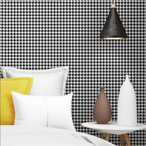 Beibehang new Houndstooth black and white plaid wallpaper modern minimalist plain Nordic style ins bedroom living room wallpaper