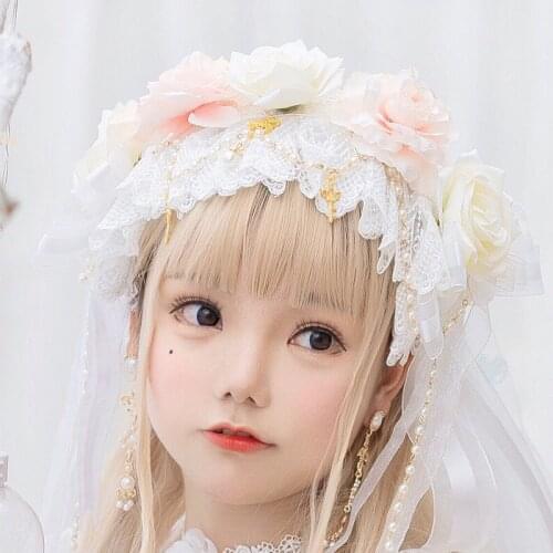 Original lolita Headwear Wedding Palace Style Side Clip Elegant Bowknot Bead Chain Lace BB hat Tea Party Mori Girl Small Top hat