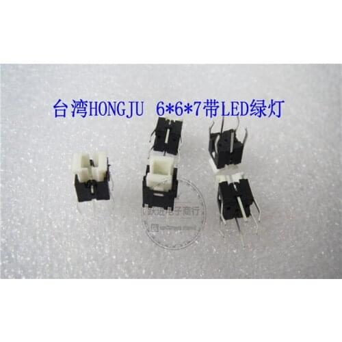 Original new 100% TS2-00 push button switch with LED green light micro touch switch 6*6*7