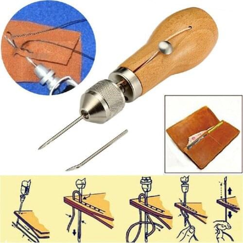 Professional Design Metal + Wood Leather Tool DIY Speedy Stitcher Sewing Awl Tool Kit Leather Sail Canvas Heavy Repair