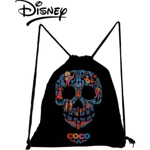 Disney Coco Drawstring Bags Skull Halloween Gift Black Child Bookbag Eco Reusable Storage Bag Shoe Bag School Backpack Foldable
