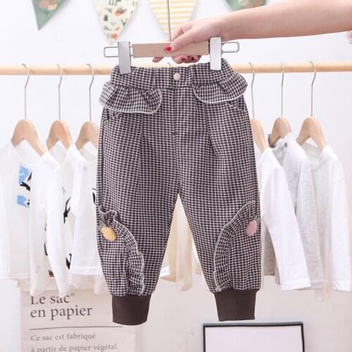 Spring And Autumn Girls Loose Trousers Casual Cute Lattice Embroidery Small Pineapple Elastic Waist 1-5 Years Old