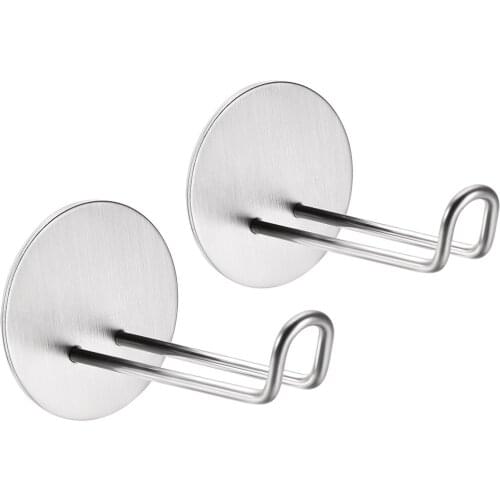Uxcell 2pcs Adhesive Hooks Wall Hooks Stainless Steel Hanger 60mm x 90mm (D x H) for Kitchen Bags Towel Coat