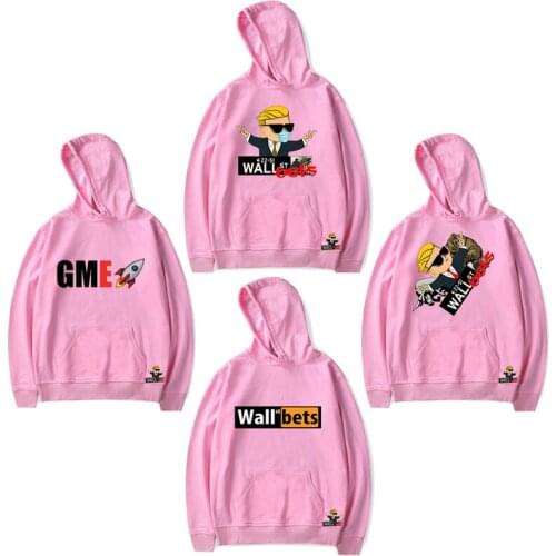Hip Hop Pink Sweatshirts Cloth Harajuku Streetwear Gamestop Sudadera Hombre Oversized Hoodie Women WallStreetBets Hoodie Adults