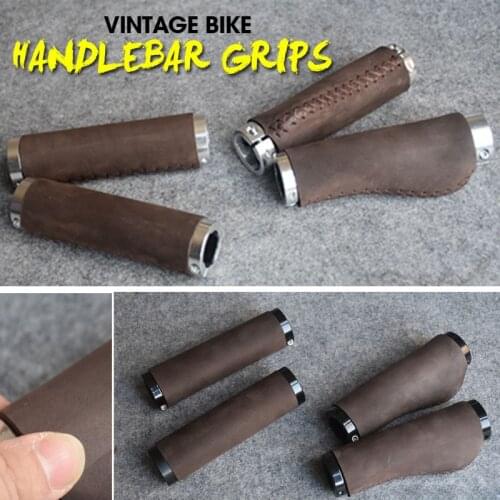 Vintage Bike Handlebar Grips Frosting Suede Real Leather Bicycle Ergonomics Handlebar Grips