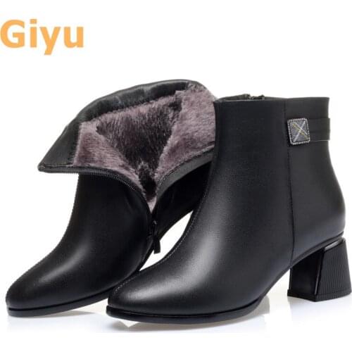 2020genuine leather womens ankle boots Fashion autumn high-heeled single boots Winter zipper Martin boots round toe thick heels