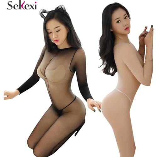 Women See Through Jumpsuit Sexy Mesh Lingerie Transparent Open Crotch Female Bodysuit Erotic Catsuit Crotchless Nylon Bodycon