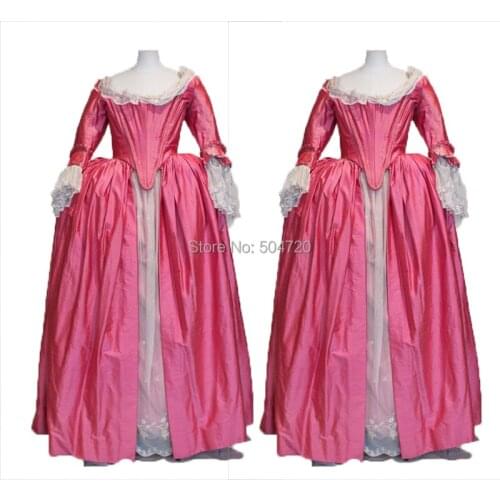 Tailored!Royal Pink long sleeves Duchess Queen Marie Antoinette Period Masquerade Theatre Civil war Gown dress HL-236