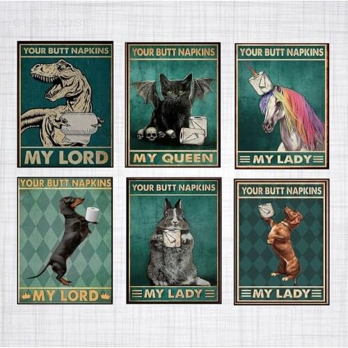 Animal with Toilet Paper Satin Canvas Painting Wall Art Nordic Posters and Prints Wall Pictures for Living Bedroom Decoration