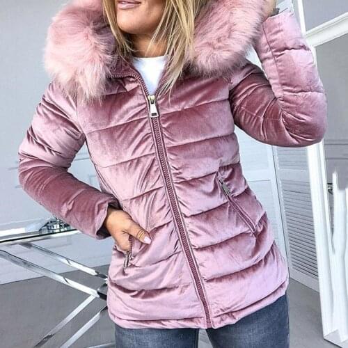 ZITY Winter Velvet Jacket Coat Women Cotton Padded Jackets Gray Pink Plus Size 4XL Hood Fur Collar Thick Fashion Basic Snow Oute