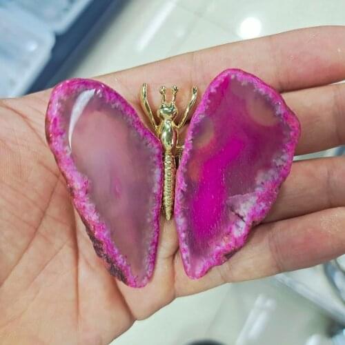 1pcs Natural Agate Slice Butterfly Stones Quartz Home Decor Gift