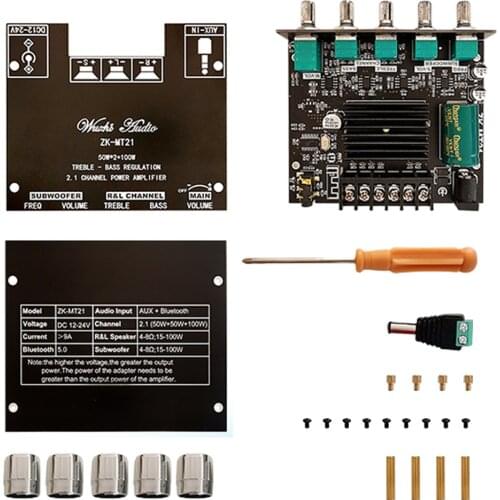 2*50W+100W Bluetooth 5.0 Power Subwoofer Amplifier Board 2.1 Channel Class D Home Theater Audio Stereo Equalizer Amp