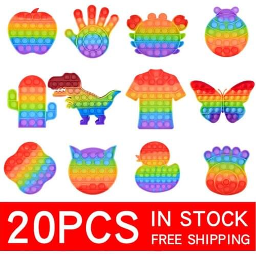 20Pcs Dinosaur Push Sensory Bubble Fidget Rainbow Toys Reliver Stress Toys for Adult Children Autism Needs Soft Anti-Stress Toy