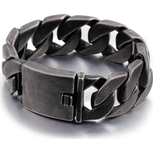 25MM Wide Friendship Mens Bracelets Punk Vintage Black Stainless Steel Charm Man Bracelet Men With Chain Link Metal Jewelry