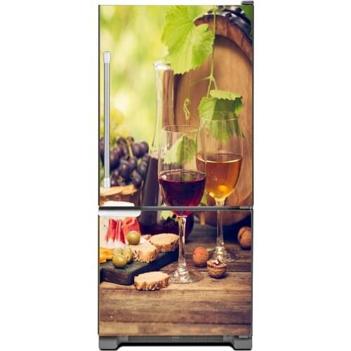 3D Glasses Of Wine Wholesale Art SelfAdhesive Refrigerator Sticker Fridge Door Cover Wallpaper 60x150cm 60x180cm 100x180cm