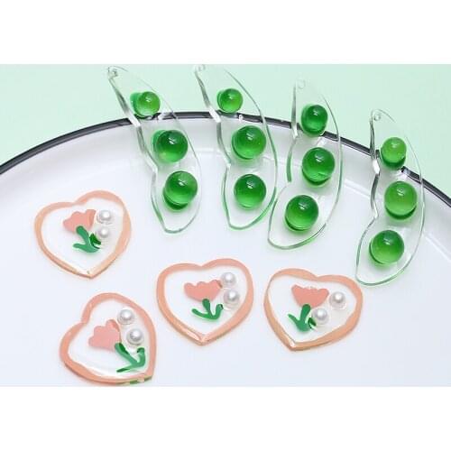 4pcs Gentle and sweet glass pea pods pink pearl transparent Love Earrings For Woman Fashion diy jewelry accessories materials