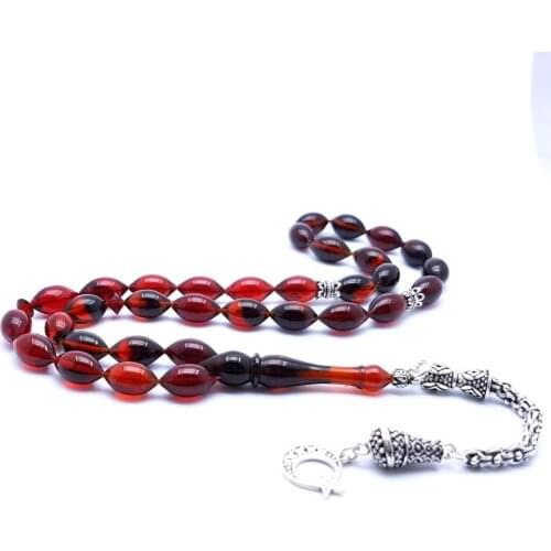 925 Sterling Silver Handmade Rosary with Barley Cut Fire Amber Stone Natural Stone Beads Prayer Islamic Muslim Tasbih