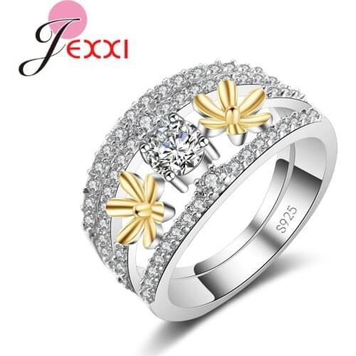 925 Sterling Silver Openwork Ring Flower Multicolor Crystal Zircon Jewelry Marry Christmas Gifts