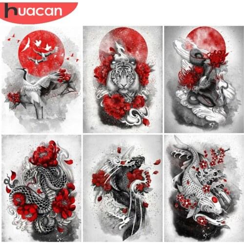 HUACAN Diamond Painting Animal Crane Home Decoration Diamond Embroidery Black Red Mosaic Bedroom Decoration