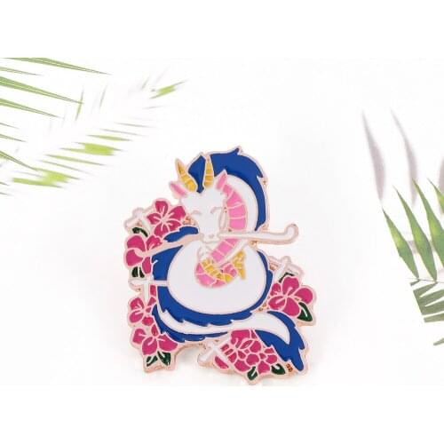 Anime Dragon Haku Enamel Pin animated coming-of-age fantasy film brooch Flower dragon winding pin Ghibli Fans Gorgeous Accessory