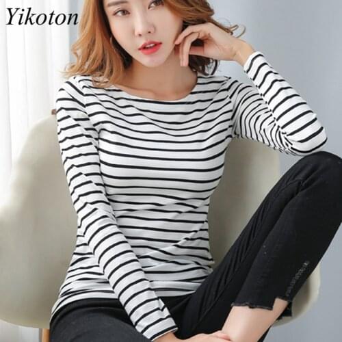 Long Sleeve Basic T Shirt Female Womens Black White Striped Plus Size 5XL Tshirt Cotton 2021 Spring Autumn Tee Shirt Ladies Top