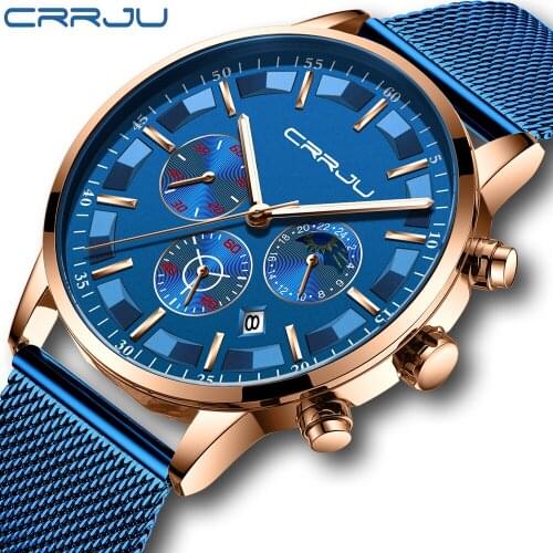 Men Watches Relogio Masculino CRRJU Top Luxury Brand Business Steel Quartz Watch Casual Waterproof Male Wristwatch Chronograph