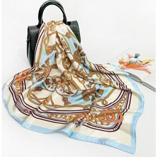 Design Print Women Silk Feeling Square Scarf Shawl Wraps Foulard Hijab Headband Scarves Pashmina Paisley Large Bandana Scarves