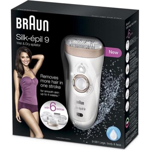 Braun Silk Epil 9561 Lady wet and dry cordless body legs epilator hair shaving machine 6 extras piece painless Epilator