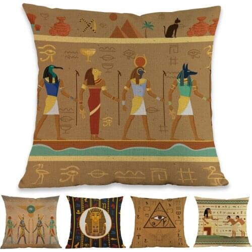 Ancient Egypt Murals portrait Hieroglyphs Pharaoh Horus Eye Gods Throw Pillow Case Home Gallery Sofa Decorative Cushion Cover