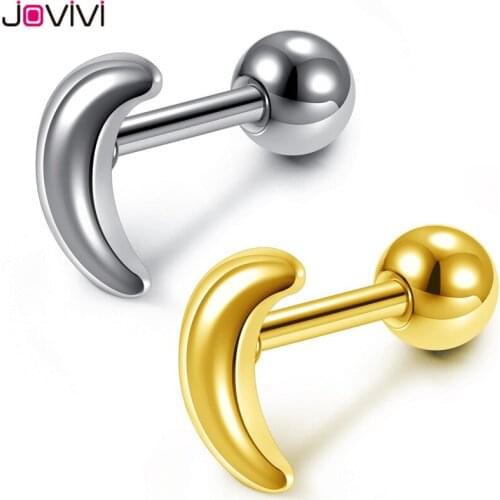 Jovivi Stainless Steel Stud Earring 16Ga Moon Earrings Studs Helix Tragus Cartilage Earrings Fashion Women Girl Piercing Jewelry
