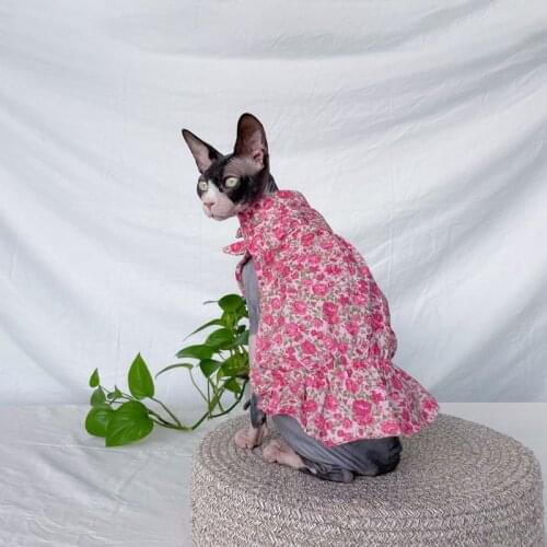 Cat Clothes Sphinx Floral Dress for Hairless Cat Cotton Summer Thin Sweet Dress Clothes for Cat M/L /XL/2XL