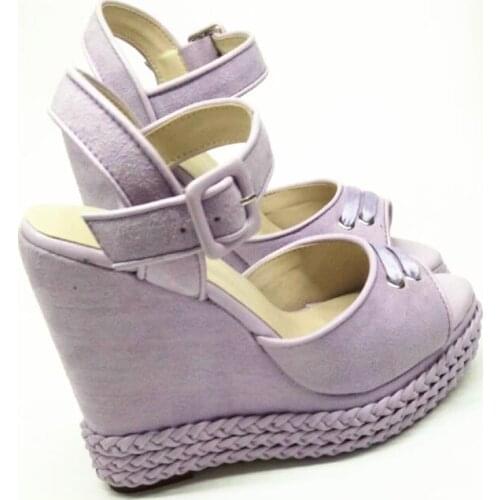 Hot Selling Peep Toe Platform Wedge Sandal for Woman 2018 Summer Super High Buckle Strap Gladiator Sandal Black Purple Pink