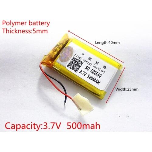 3.7V 500mAh 502540 Lithium Polymer LiPo Rechargeable Battery ion cells For Mp3 Mp4 Mp5 DIY PAD DVD E-book bluetooth headset