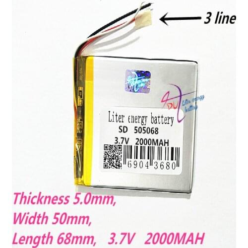 3 line 505068 Lithium Polymer Accumulator 505070 3.7V 2000mAh Li-Po Rechargeable Battery For Mobile Power Bank DIY Tablet PC