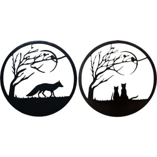 Metal Cat Garden Art Patio and Home 3D Decor Hanging Circle Creative Design Door Wall Hanging Decorations