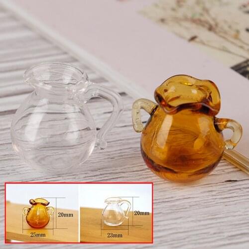 1/12 Dollhouse Miniature Accessories Mini Glass Fruit Juice Pot Simulation Kettle Model Toys for Doll House Decoration