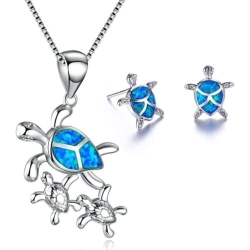 Fashion Cute Turtle Mother and Turtle Baby Pendant Necklace With Earrings Jewelry Set For Women Accessories Jewelry Girl Gift